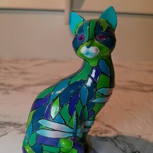 Day of the Dead Black Cat Figurine Sugar Skull Hand Painted Decor